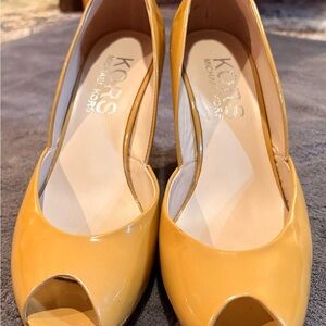 Michael Kors Yellow Patent Peep-Toe Heels